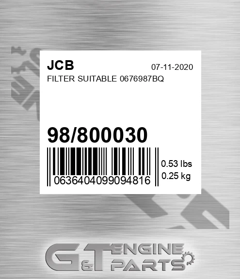 98/800030 Filter Suitable 0676987bq