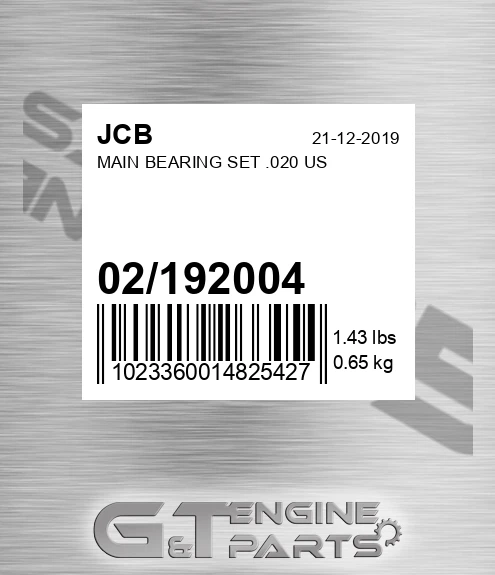 02/192004 Main Bearing Set .020 Us