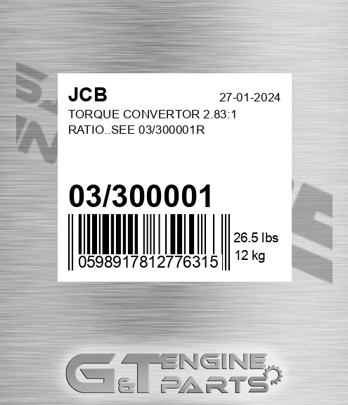 03/300001 Torque Convertor 2.83:1 Ratio..see 03/300001r