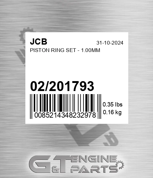 02/201793 Piston Ring Set - 1.00mm for JCB