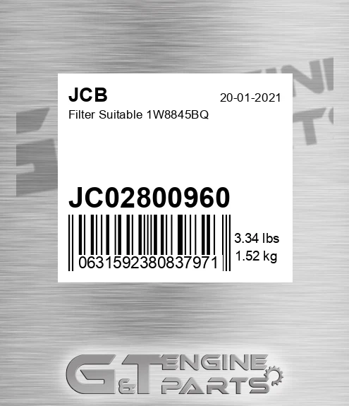 JC02-800960 Filter Suitable 1w8845bq