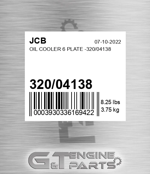 320/04138 Oil Cooler 6 Plate -320/04138