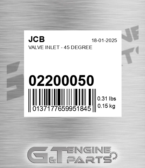 02/200050 Valve Inlet - 45 Degree