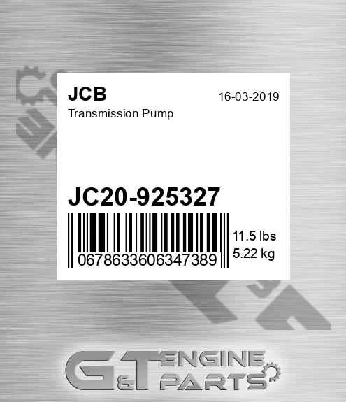 JC20-925327 Transmission Pump for JCB