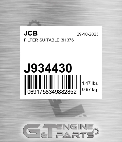 J934430 Filter Suitable 3i1376
