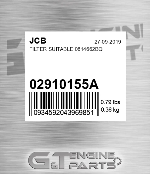 02/910155A Filter Suitable 0814662bq