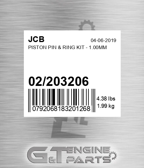 02/203206 Piston Pin & Ring Kit - 1.00mm for JCB