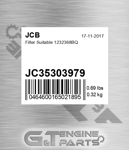 JC353/03979 Filter Suitable 1232368bq