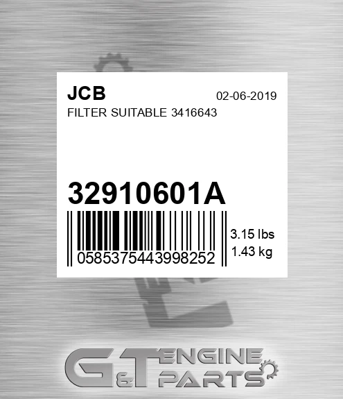 32/910601A Filter Suitable 3416643