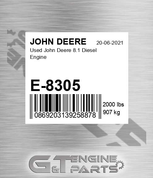 E-8305 Used 8.1 Diesel Engine for JOHN DEERE