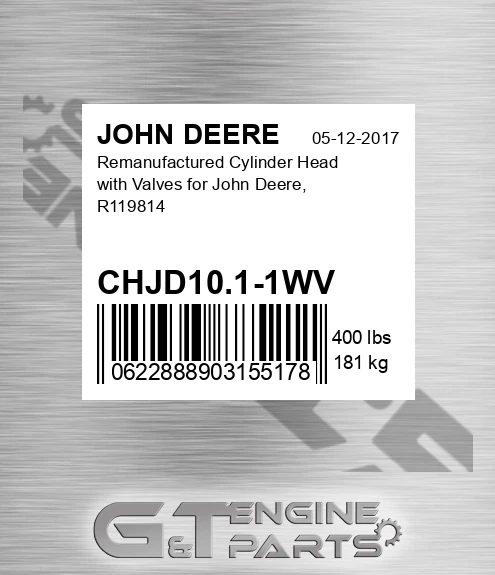 CHJD10.1-1WV Remanufactured Cylinder Head With Valves For , R119814 for JOHN DEERE