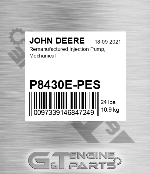 P8430E-PES Remanufactured Injection Pump, Mechanical for JOHN DEERE