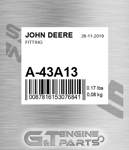 A-43A13 Fitting for JOHN DEERE