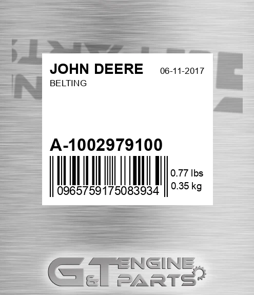 A-1002979100 Belting for JOHN DEERE