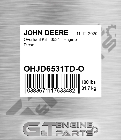 OHJD6531TD-O Overhaul Kit - 6531t Engine - Diesel for JOHN DEERE