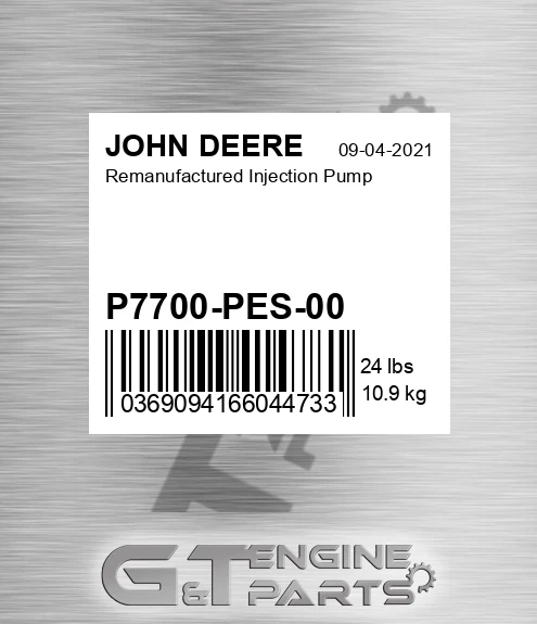 P7700-PES-00 Remanufactured Injection Pump for JOHN DEERE
