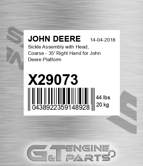 X29073 Sickle Assembly With Head, Coarse - 35' Right Hand For Platform for JOHN DEERE