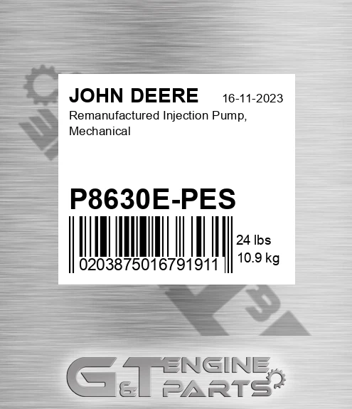 P8630E-PES Remanufactured Injection Pump, Mechanical for JOHN DEERE