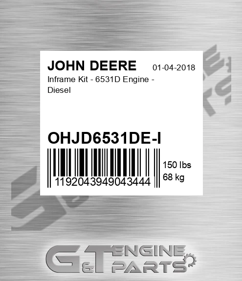 OHJD6531DE-I Inframe Kit - 6531d Engine - Diesel for JOHN DEERE