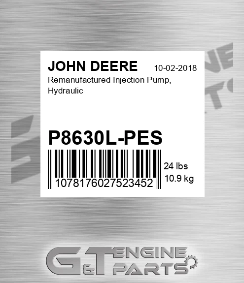 P8630L-PES Remanufactured Injection Pump, Hydraulic for JOHN DEERE