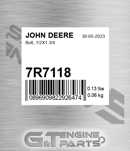 7R7118 Bolt, 1/2x1.3/4 for JOHN DEERE