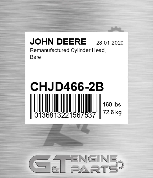 CHJD466-2B Remanufactured Cylinder Head, Bare for JOHN DEERE