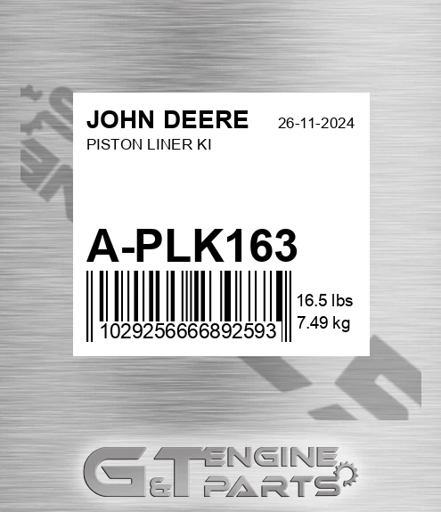 A-PLK163 Piston Liner Ki for JOHN DEERE