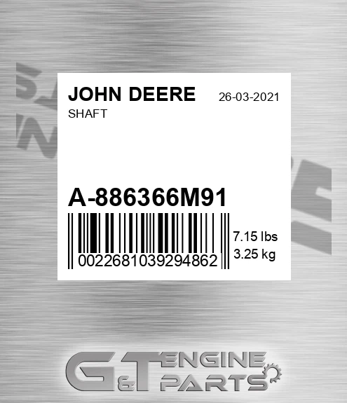 A-886366M91 Shaft for JOHN DEERE