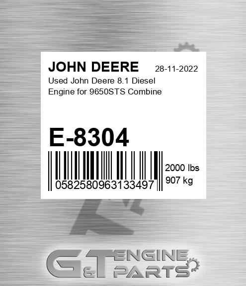 E-8304 Used 8.1 Diesel Engine For 9650sts Combine for JOHN DEERE