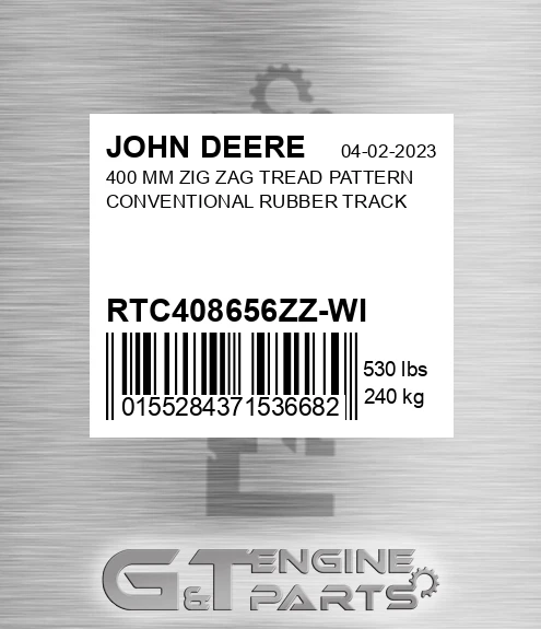 RTC408656ZZ-WI 400 Mm Zig Zag Tread Pattern Conventional Rubber Track