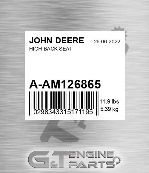 A-AM126865 High Back Seat for JOHN DEERE