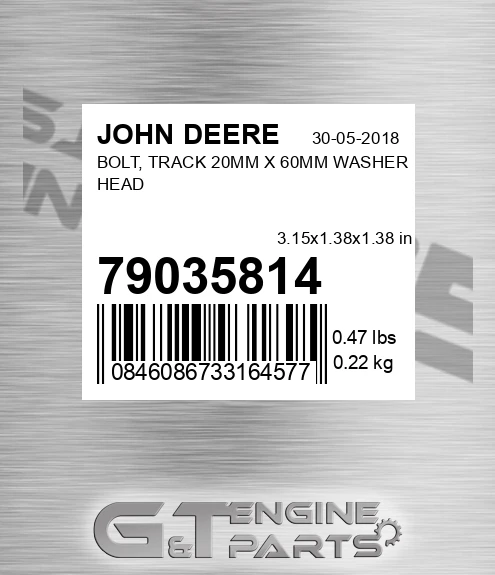 79035814 JOHN DEERE Bolt, Track 20mm X 60mm Washer Head