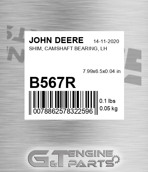 B567R Shim, Camshaft Bearing, Lh for JOHN DEERE