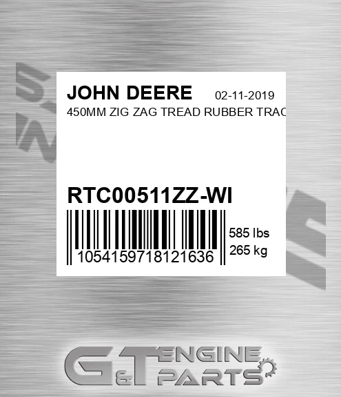 RTC00511ZZ-WI 450mm Zig Zag Tread Rubber Track