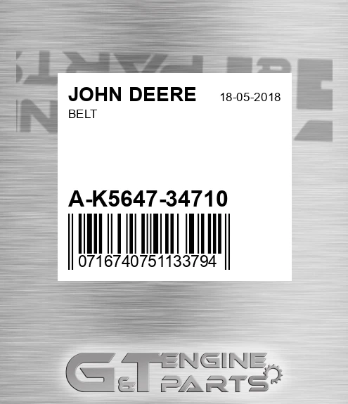 A-K5647-34710 Belt for JOHN DEERE