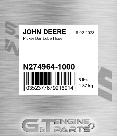N274964-1000 Picker Bar Lube Hose for JOHN DEERE