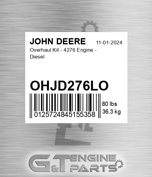 OHJD276LO Overhaul Kit - 4276 Engine - Diesel for JOHN DEERE
