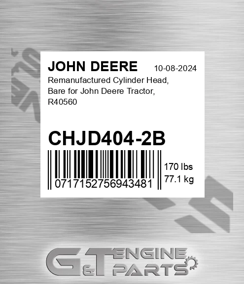 CHJD404-2B Remanufactured Cylinder Head, Bare For Tractor, R40560 for JOHN DEERE