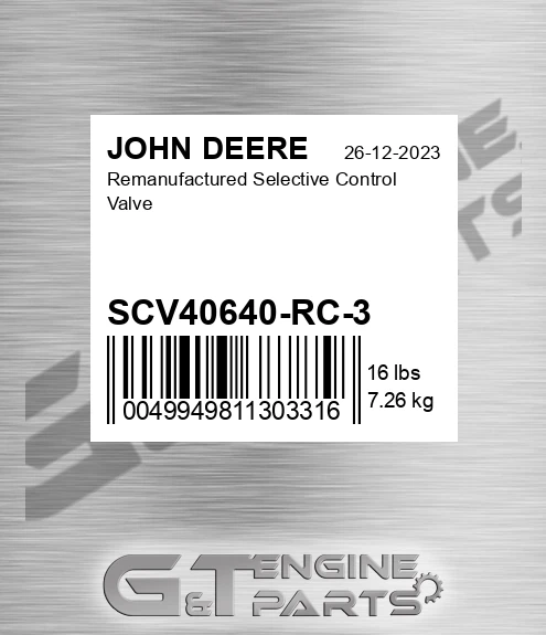 SCV40640-RC-3 Remanufactured Selective Control Valve for JOHN DEERE