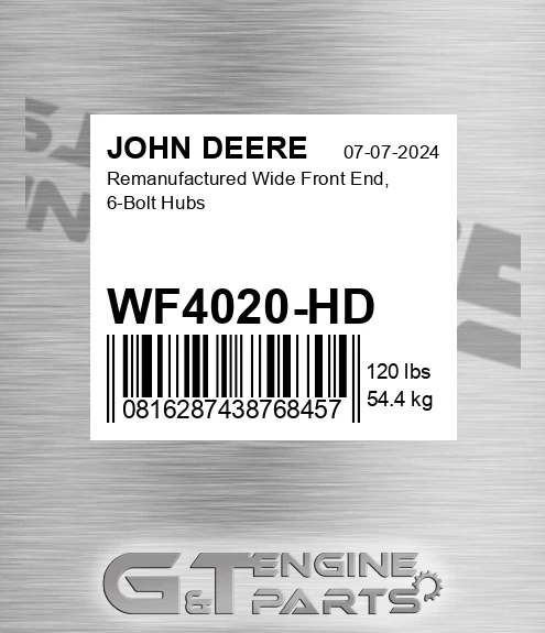 WF4020-HD Remanufactured Wide Front End, 6-bolt Hubs for JOHN DEERE