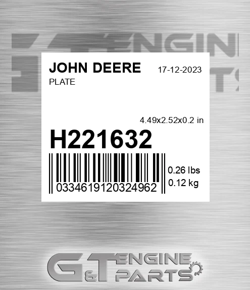 H221632 Plate for JOHN DEERE
