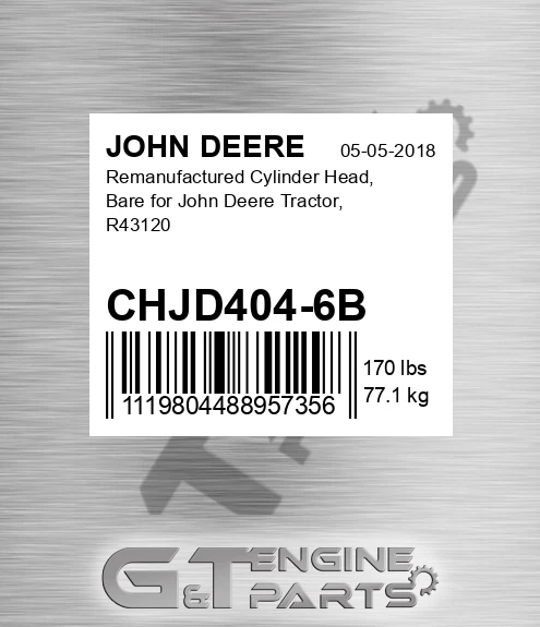 CHJD404-6B Remanufactured Cylinder Head, Bare For Tractor, R43120 for JOHN DEERE