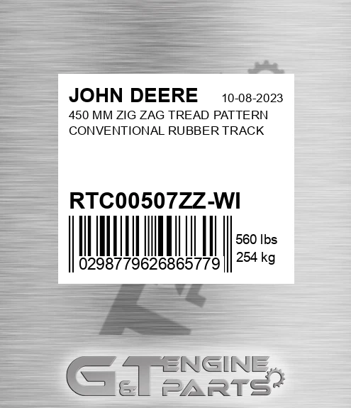 RTC00507ZZ-WI 450 Mm Zig Zag Tread Pattern Conventional Rubber Track