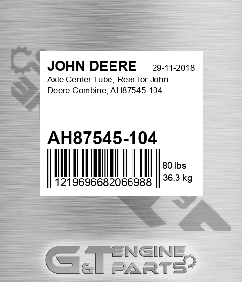 AH87545-104 Axle Center Tube, Rear For Combine, for JOHN DEERE