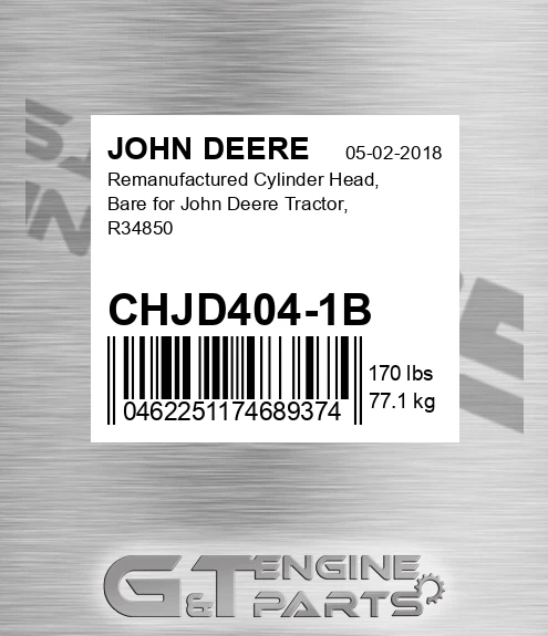 CHJD404-1B Remanufactured Cylinder Head, Bare For Tractor, R34850 for JOHN DEERE