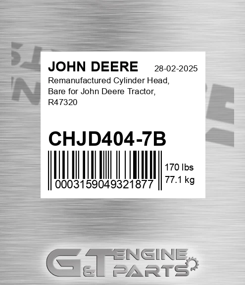 CHJD404-7B Remanufactured Cylinder Head, Bare For Tractor, R47320 for JOHN DEERE