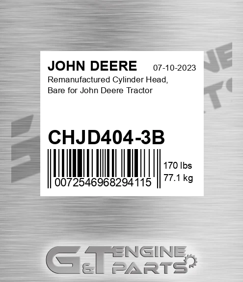 CHJD404-3B Remanufactured Cylinder Head, Bare For Tractor for JOHN DEERE