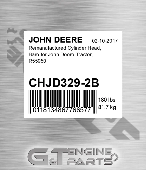 CHJD329-2B Remanufactured Cylinder Head, Bare For Tractor, R55950 for JOHN DEERE