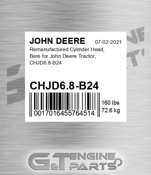 CHJD6.8-B24 Remanufactured Cylinder Head, Bare For Tractor, for JOHN DEERE