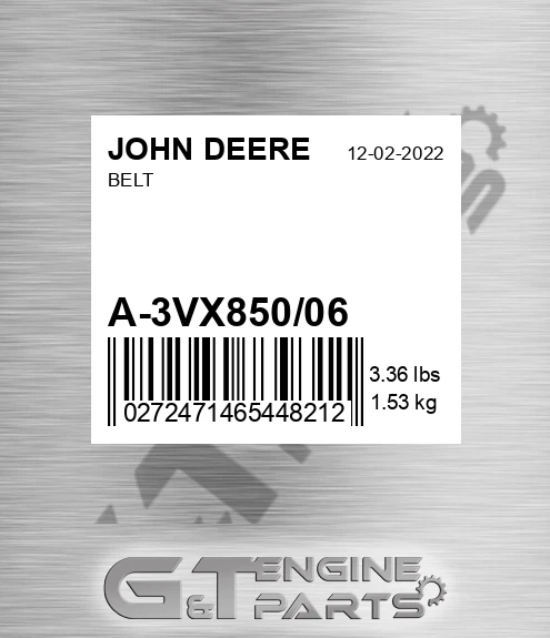 A-3VX850/06 Belt for JOHN DEERE